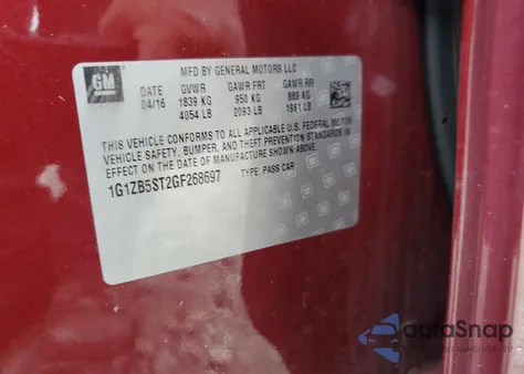 2016 Chevrolet Malibu Ls из США, поврежденный, VIN 1G1ZB5ST2GF268697